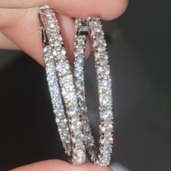 NEW 3 Carat TW Diamond Inside Out Hoop Earrings - Picture 3 of 7